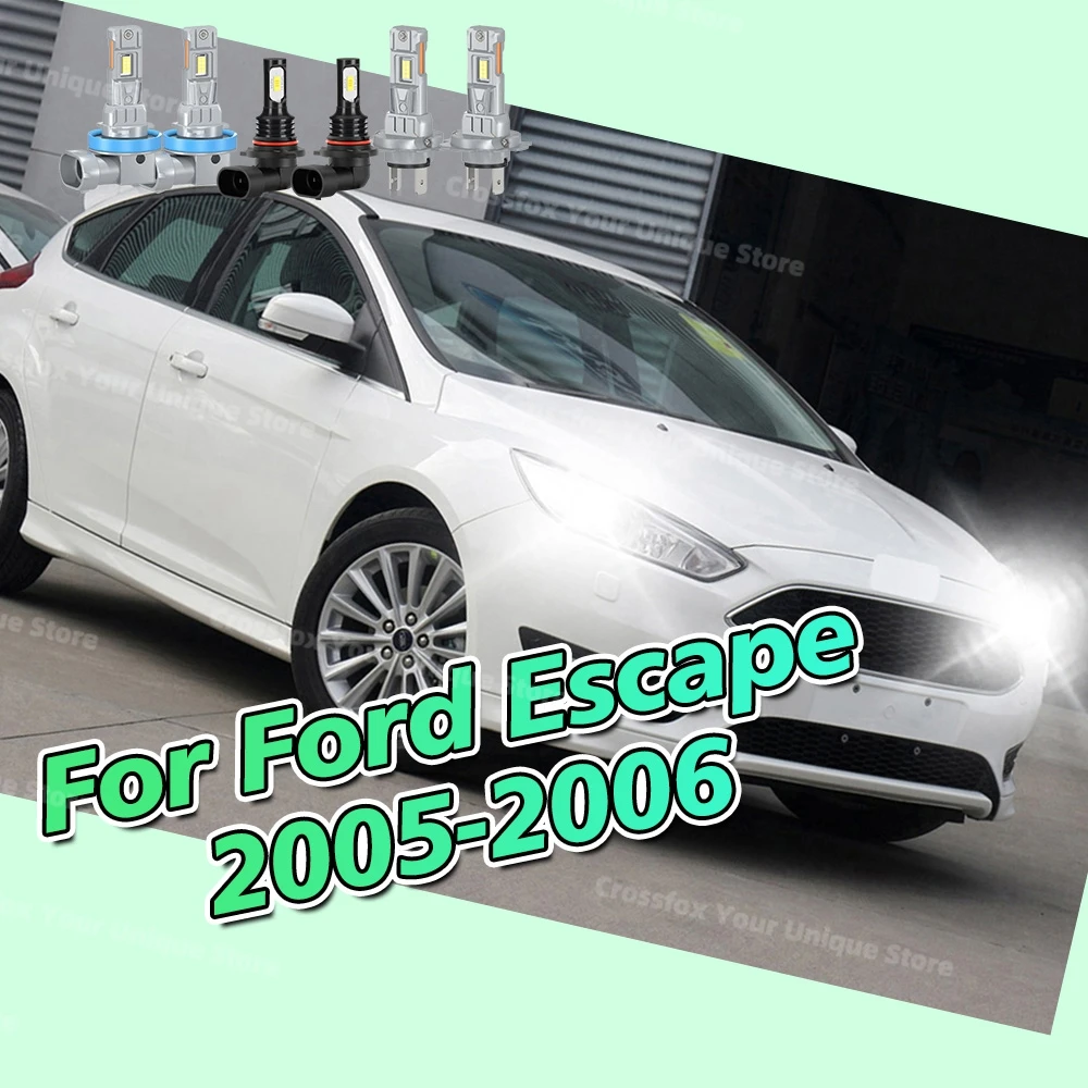 

2/6x Headlights Fog Lamps 6000K 12V LED For Ford Escape 2005 2006 Wireless Headlamp Bulbs 180W 30000LM Plug&Play