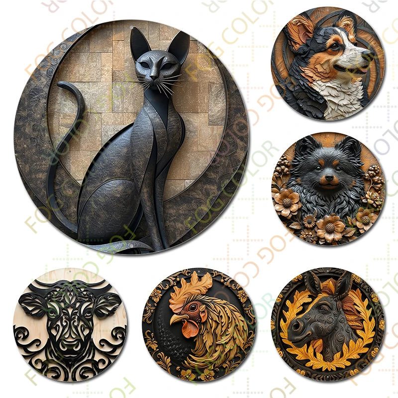 1pc 8x8inch(20x20cm) Round Aluminum Sign Metal Sign Metal Siamese Cat Sign Relief Visual Effects Sign For Garden Kitchen