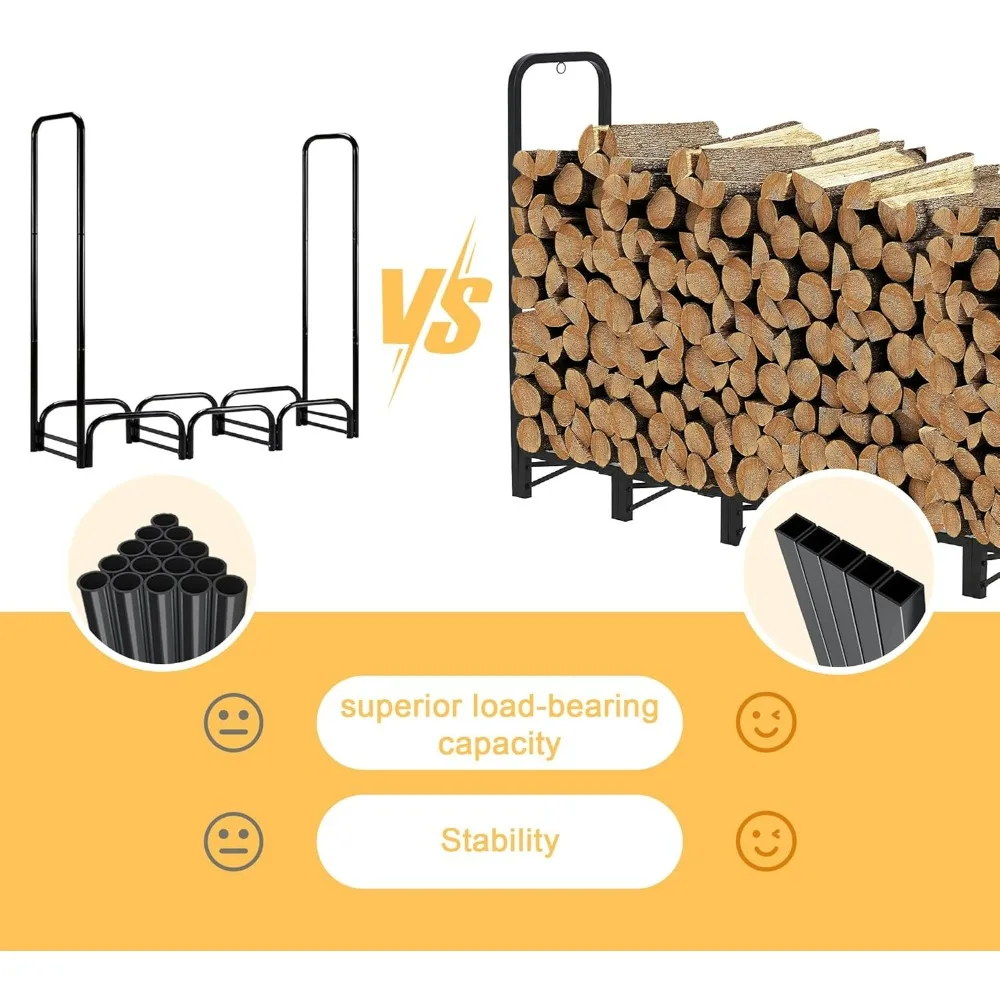 تخزين متين من الخشب الحطب في الهواء الطلق مع غطاء، رف سجل عالي التحمل للاستخدام الخارجي والداخلي