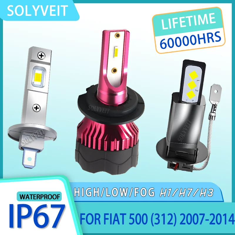 

Clear Night Vision Waterproof H1 H7 H3 HIGH LOW FOG LED HEADLIGHTS For FIAT 500 (312) 2007 2008 2009 2010 2011 2012 2013 2014