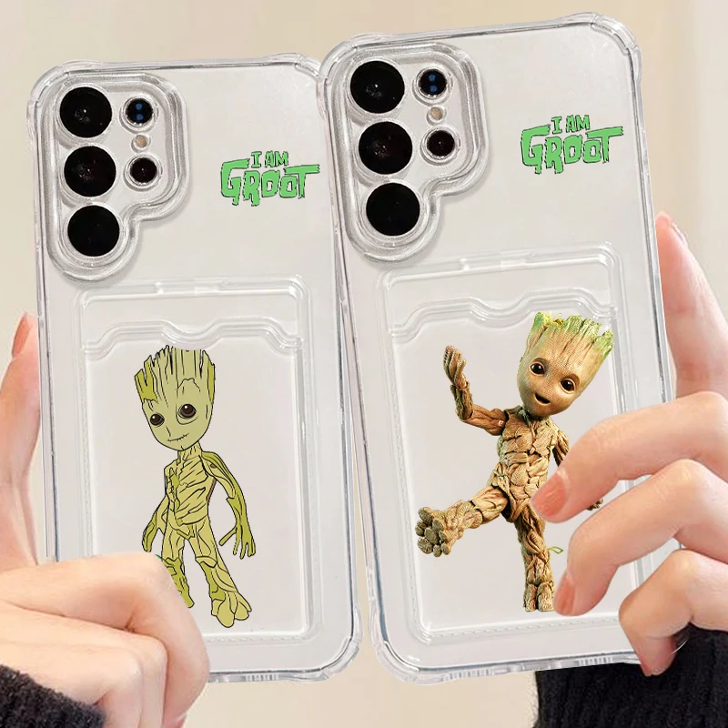 Art Cool Groot Cartoon For Samsung S24 S23 S22 S21 S20 Ultra FE Plus A55 A53 5G Photo Card Bag Transparent Soft Phone Case