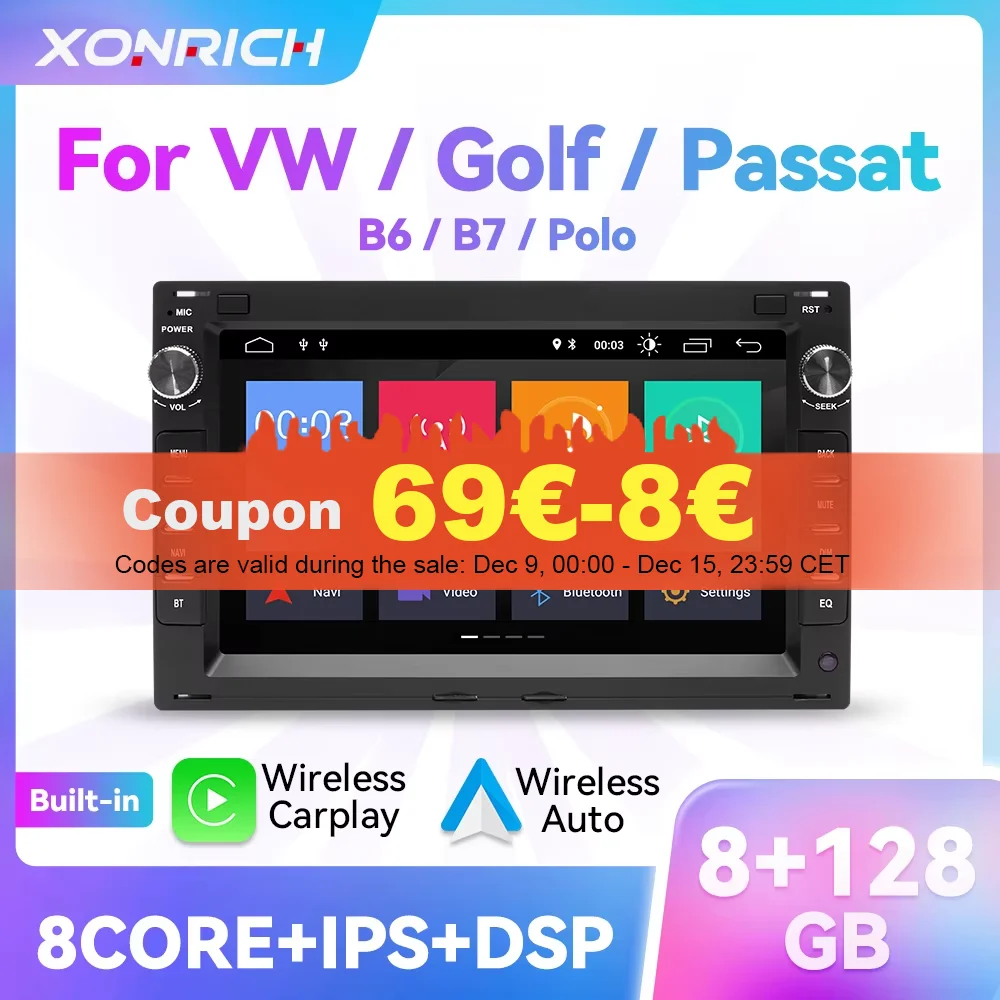 Wireless Carplay Android Car Radio Player For VW PASSAT B5 MK4 MK5 SHARAN Jetta Bora Polo TRANSPORT T5 CITI CHICO GPS Multimedia