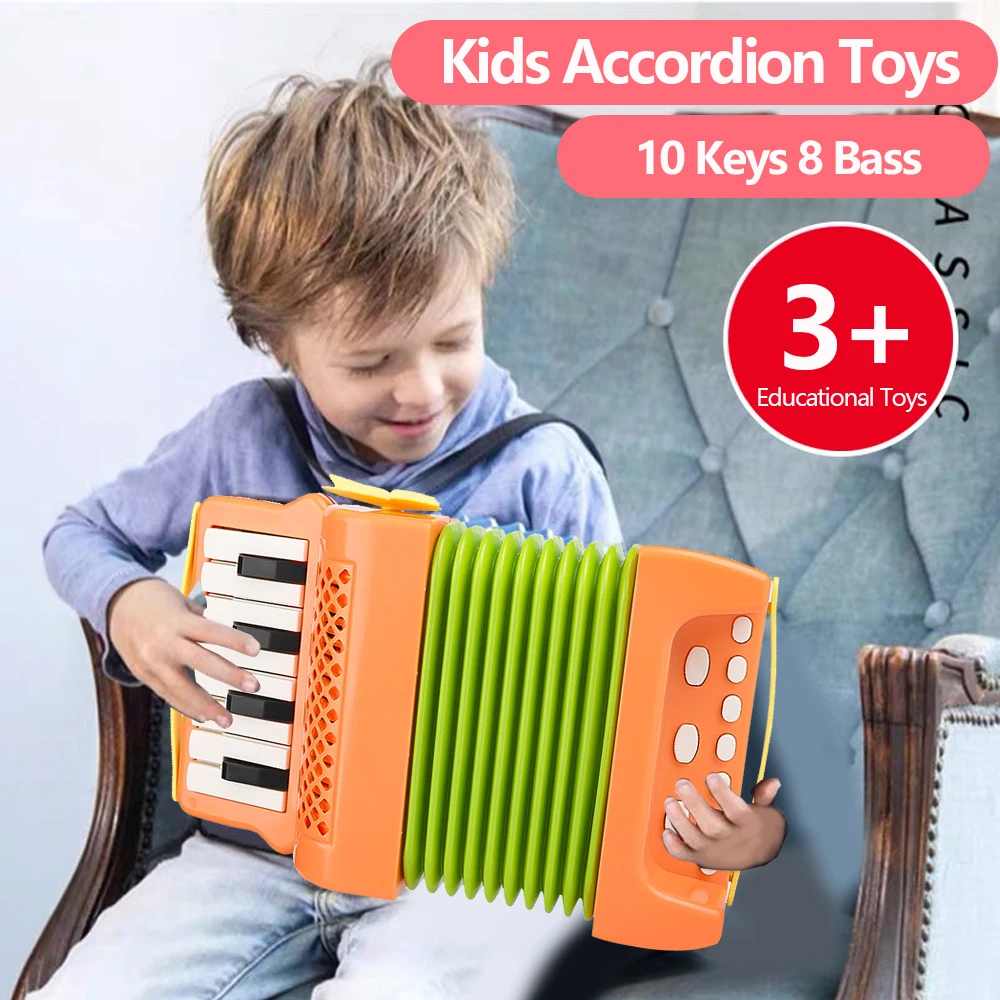 Kids Accordion Toy 10 Keys 8 Bass Accordions Musical Instrument Educational Toys Gifts for Toddlers Beginners Boys Girls
