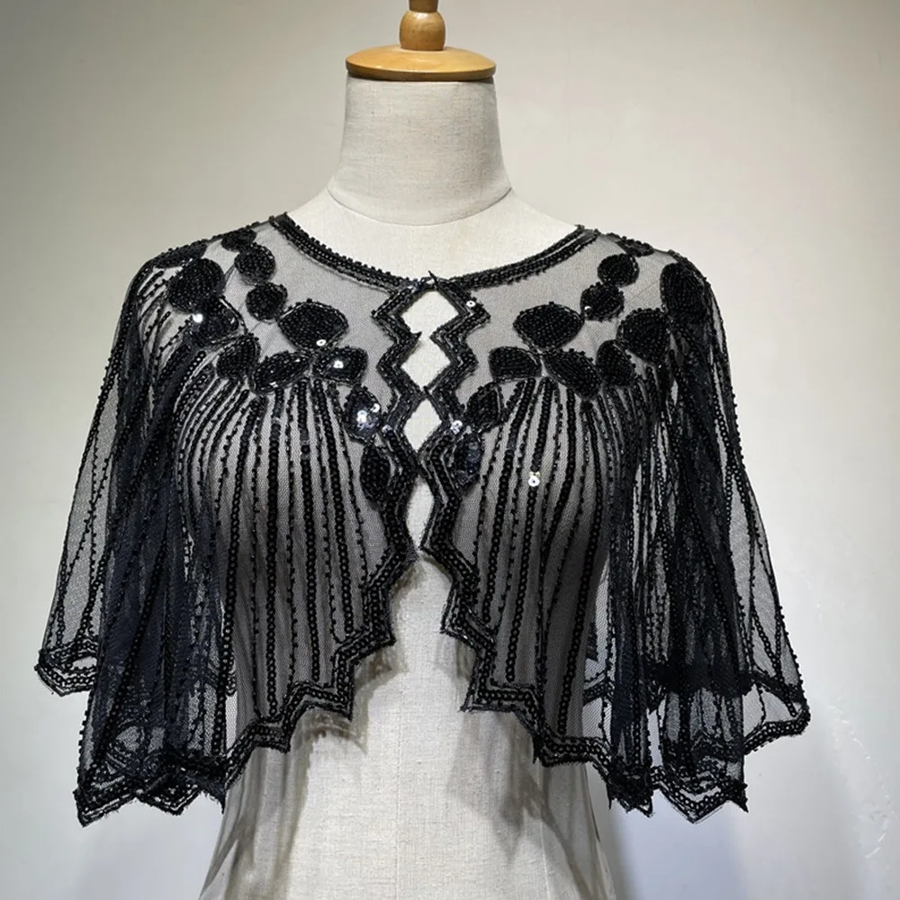 Party Shawl Women's 1920s Shawl Beaded Sequin Deco Evening Cape  Flapper Cover Up Gatsby Themed And Wedding