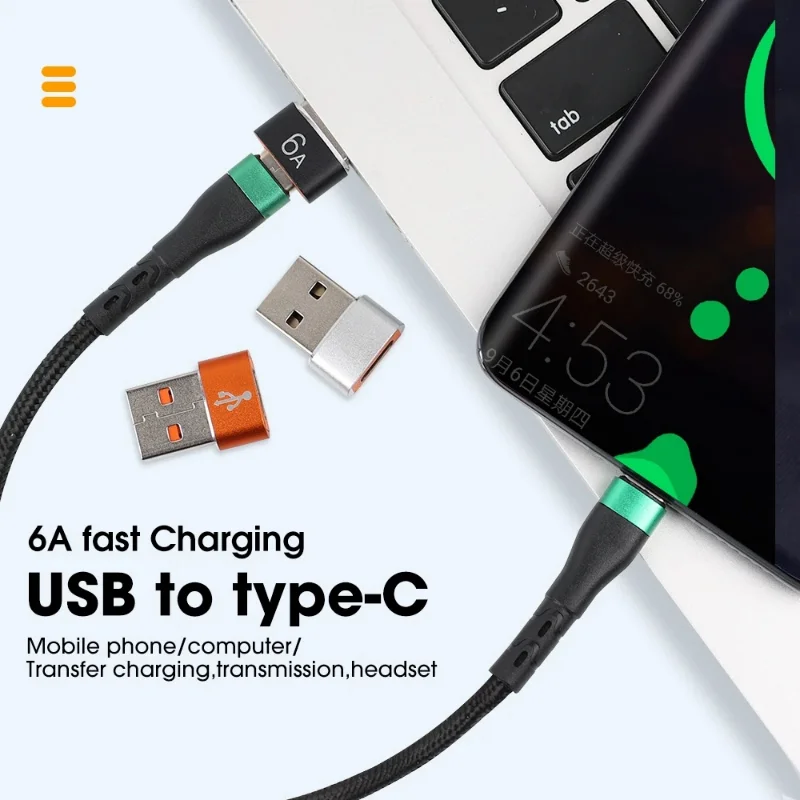 Nbilsi-USBからタイプc otgアダプター,6a,120w,macbook,samsung,データ転送用のUSB-Cオス-cメス充電器コンバーター