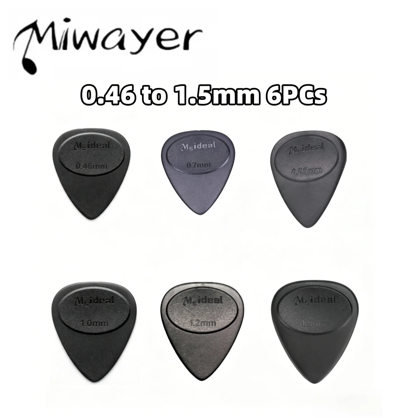Miwayer Guitar Pick 0.46/0.70/0.85/1.0/1.2/1.5mm, 6Pcs Single Thickness or Mixed Sizes, ABS Anti-slip Matte Durable for Ukulele