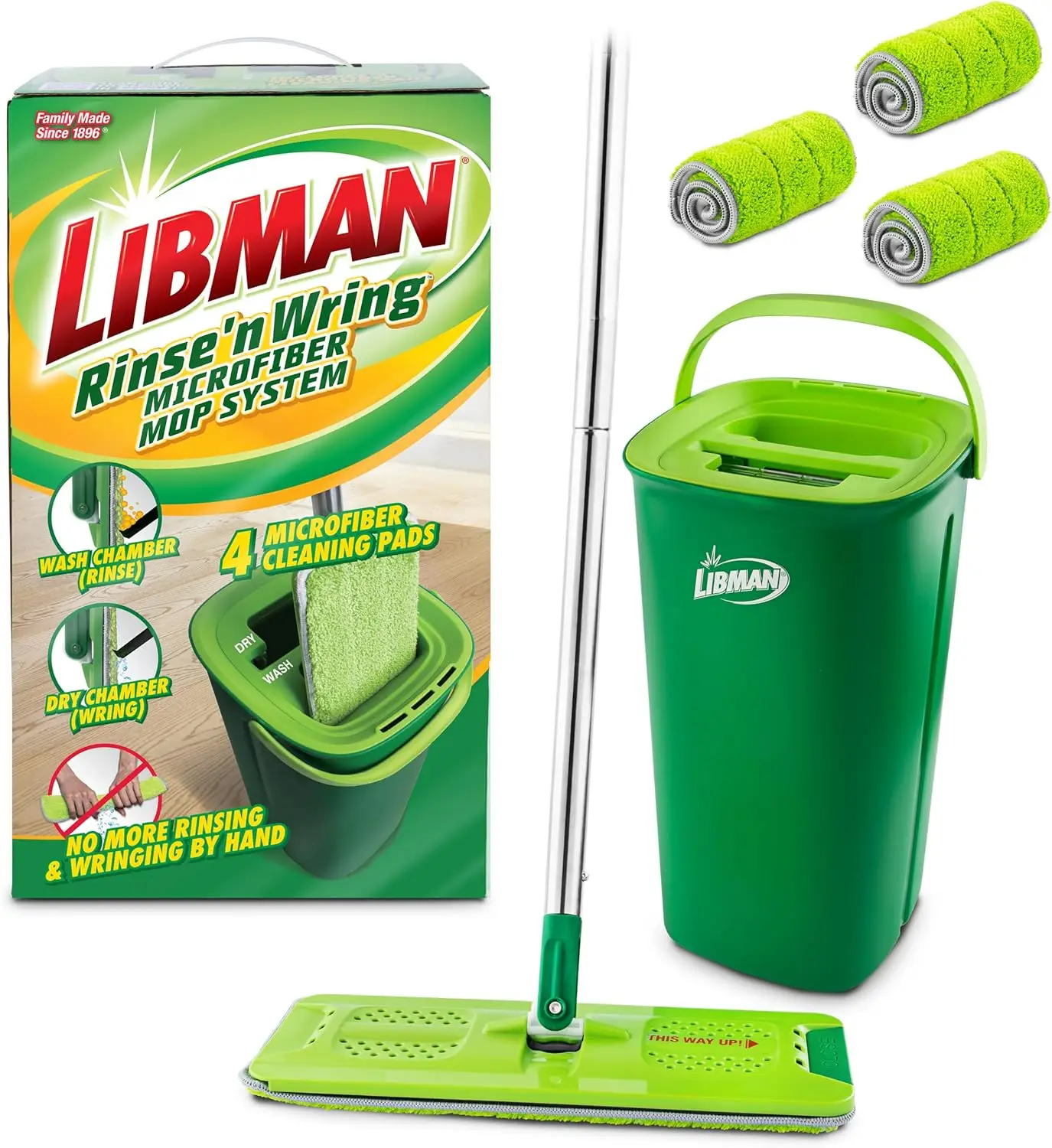

360° Rotating Microfiber Mop with Dual-Chamber Bucket and 4 Washable Pads for All Hard Surfaces