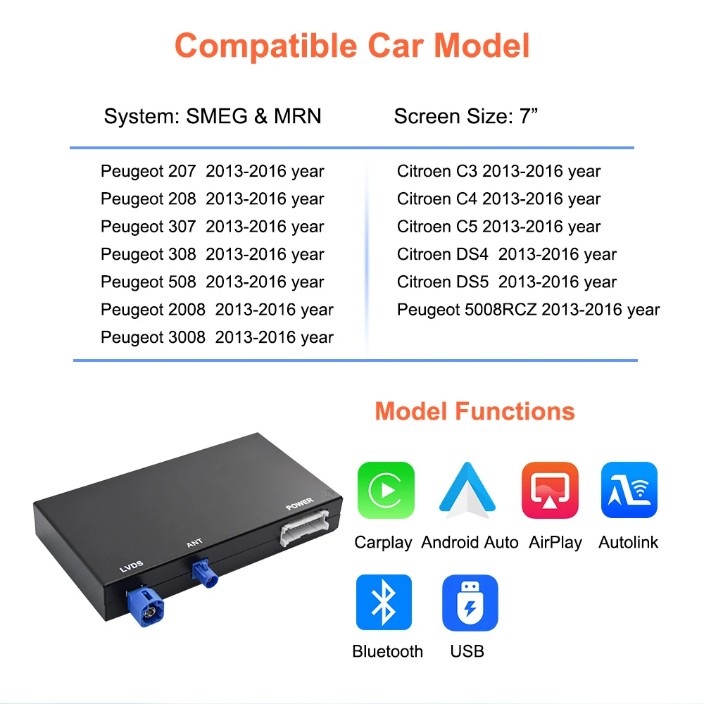 Bonroad Wireless Carplay Android Auto Interface For Peugeot Citroen SMEG MRN Picasso C4 C5 DS4 DS3 308 508 208 3008 Mirror Link – Detail 4