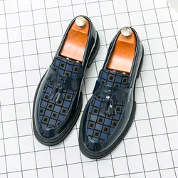 Fashion Brand Men's Thick Bottom Tassel Design Loafers Checkered Business Casual Shoes Formal Comfortable Groom's Wedding Shoes
