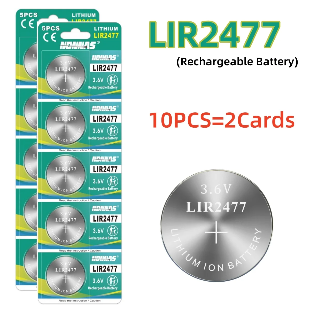 5-60PCS Rechargeable LIR2477 Battery Lithium 3.6V 2477 Rechargeable Coin Cell Battery for Watch Calculator Tablets