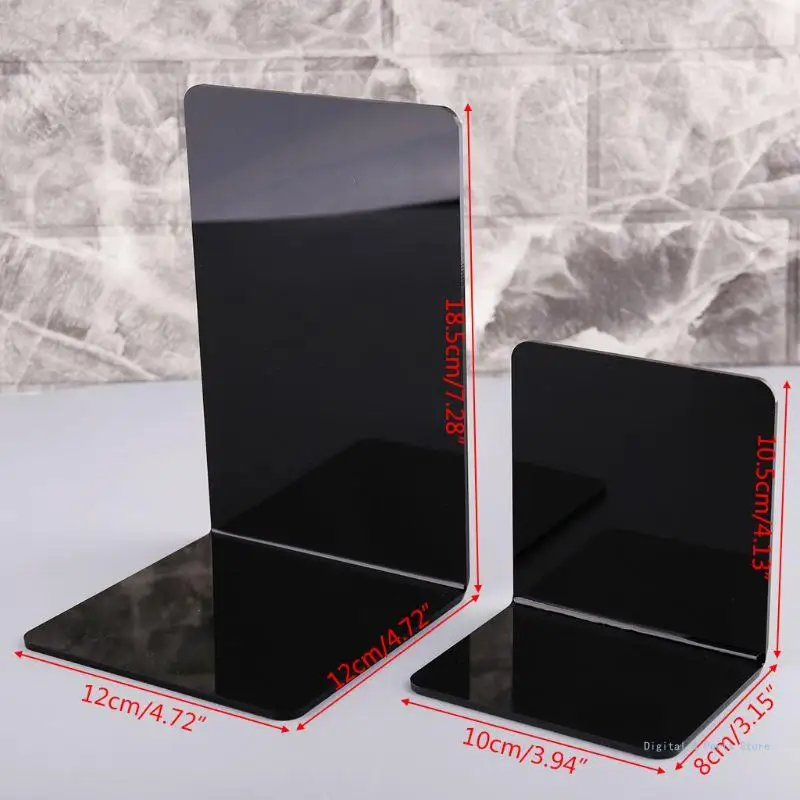 M17F 2Pcs Black Acrylic Bookends L-shaped Desk Desktop Book Holder School S