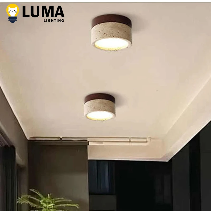 اليابانية وابي سابي الأصفر الترافرتين LED ضوء السقف ، كهف حجر مصباح السقف للممر الممر مرحاض غرفة نوم ديكور المنزل