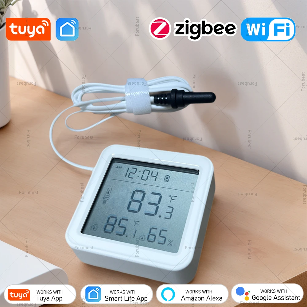 

Tuya WiFi Zigbee Temperature Humidity Sensor with External Probe Sensor, Digital LCD Screen Thermo-hygrometer App Remote Monitor