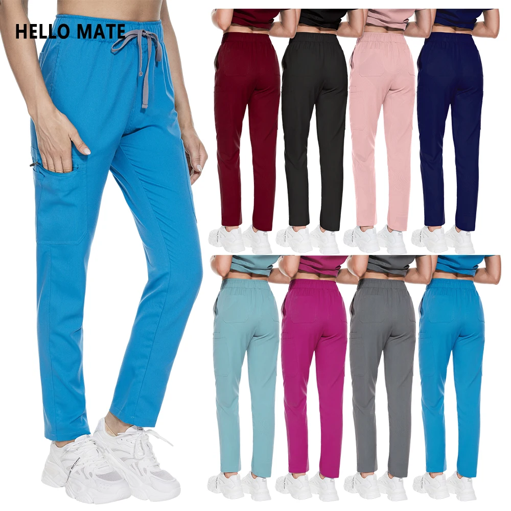 

Clinical All Seasons Nurse Work Pants for Women Medical Nursing Scrubs Straight Pants Pink Black Trousers Elastic Waist Bottoms