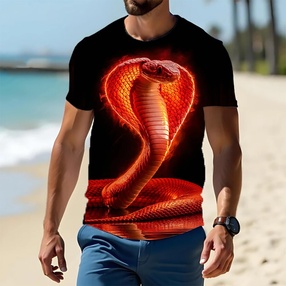 Men's T-shirt 3D Serpentine print short-sleeved O-neck T-shirt pullover CasualRound neck  features Summer men's top plus size