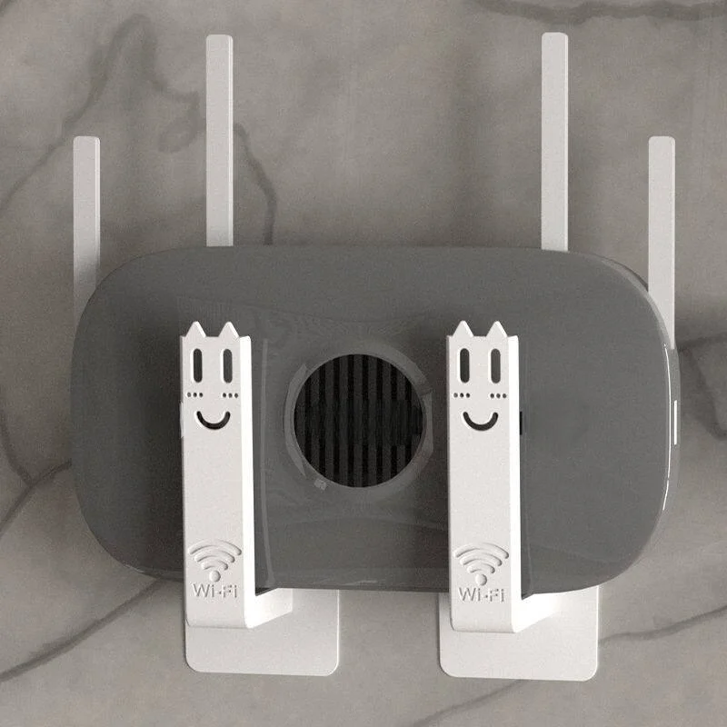 Wall Mounted Set Top Box Holder Drill Free Router Mounting Rack Practical Organizer With Auxiliary Hooks For Living Room