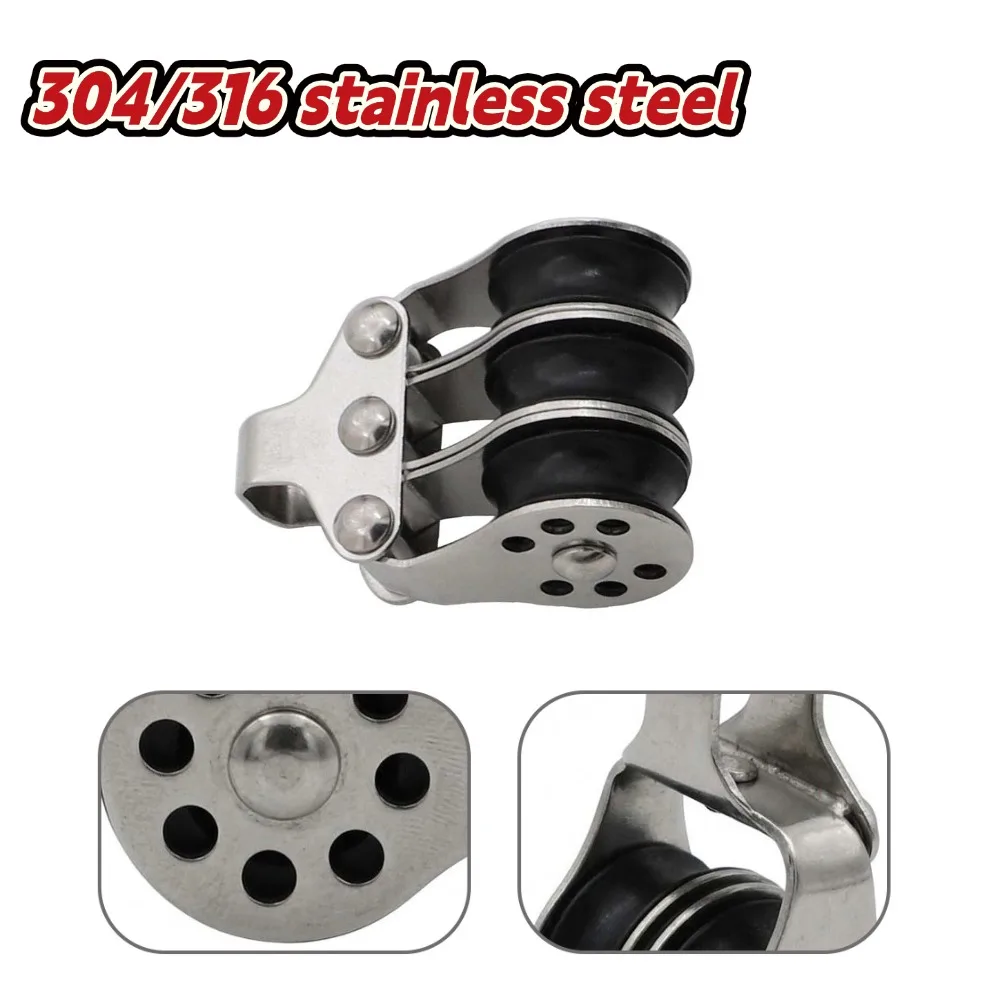316 Stainless Steel Locking Pulley with Nylon Rollers for Outdoor Canopy Sailboat Rope Boat and Marine Applications