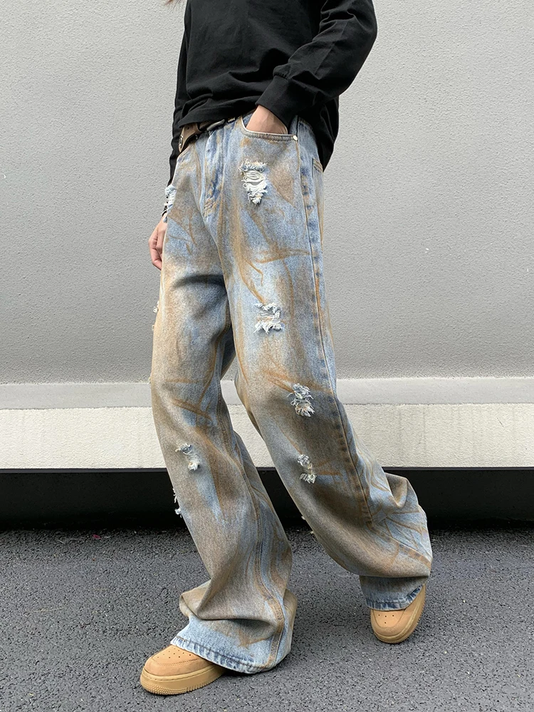 REDDACHiC Dirty Wash Blue Baggy Jeans Men Loose Fit Casual Harajuku Hip Hop Trousers Straight Wide Leg Pants Y2k Vintage Clothes