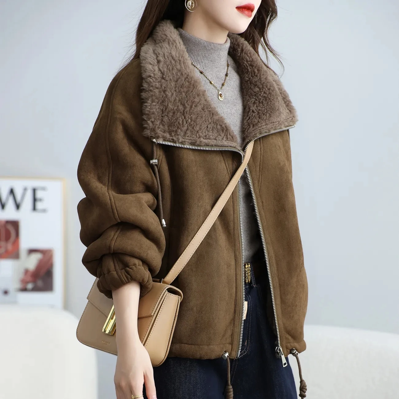 2026 Autumn Winter New Stand collar Thick Jacket Women's Temperament Warm Integrated anti cold Coat Female Short Zipper Jackets
