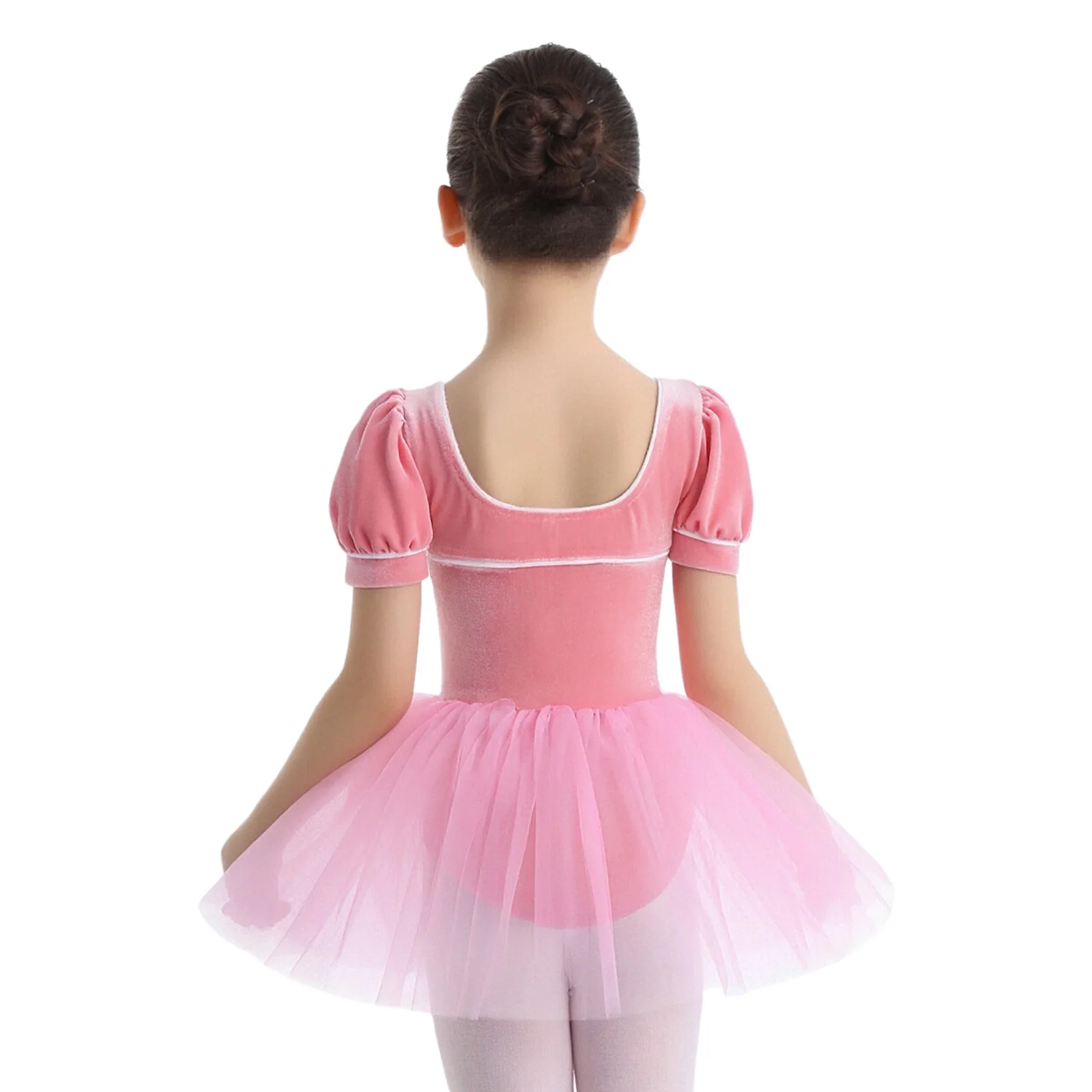 Filles élégantes enfant cygne Ballet danse Performance Tutu justaucorps robes nœud manches courtes bouffantes velours Tulle Ballet Dancewear