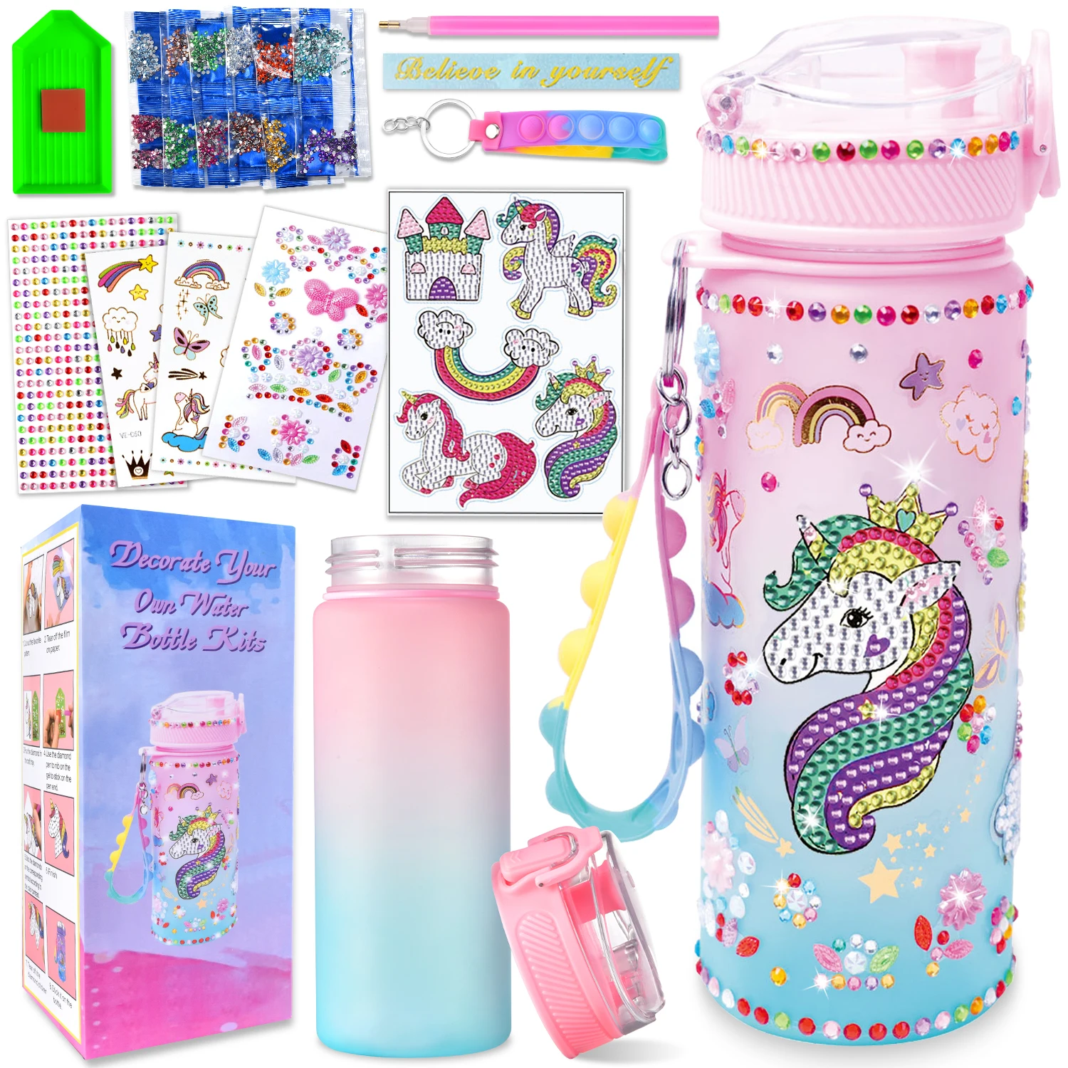 Decora tu propia botella de agua para niñas de 6-8-10 años, pintura de sirena, manualidades, regalos de manualidades, juguetes para niñas, cumpleaños