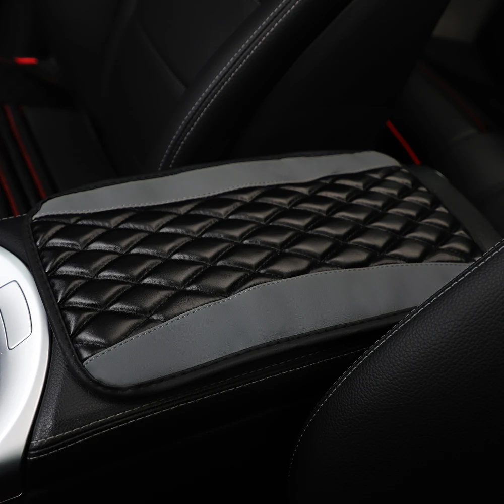 Multi-Color 3D Embroidered PU Leather Car Armrest Cushion Center Console Decorative Cushion Automotive Interior Accessories