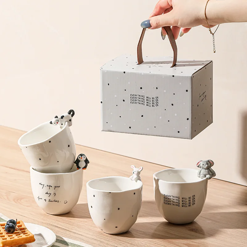 

Cartoon Animal Hand-Gripped Cup Ceramic Coffee Mug Cute Creative Couple Milk Tea Cups with Gift Box Household Drinkware Teaware