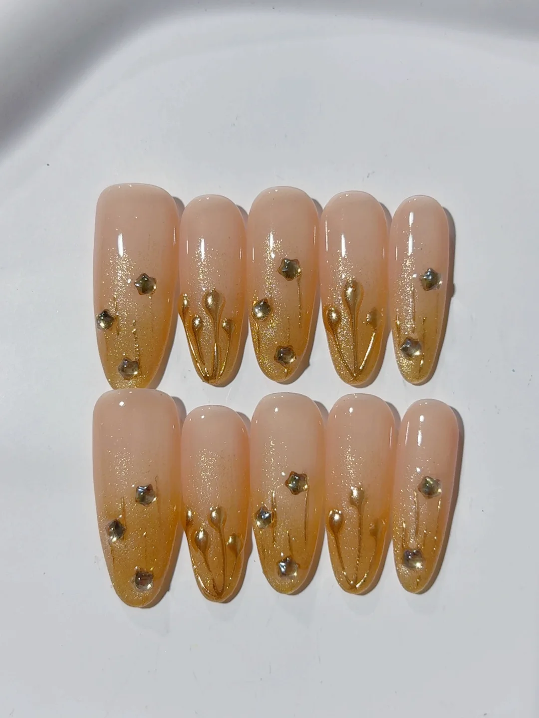 

French Cat Eye Gradient Diamond Ins Style Wearable Manicure (C413)