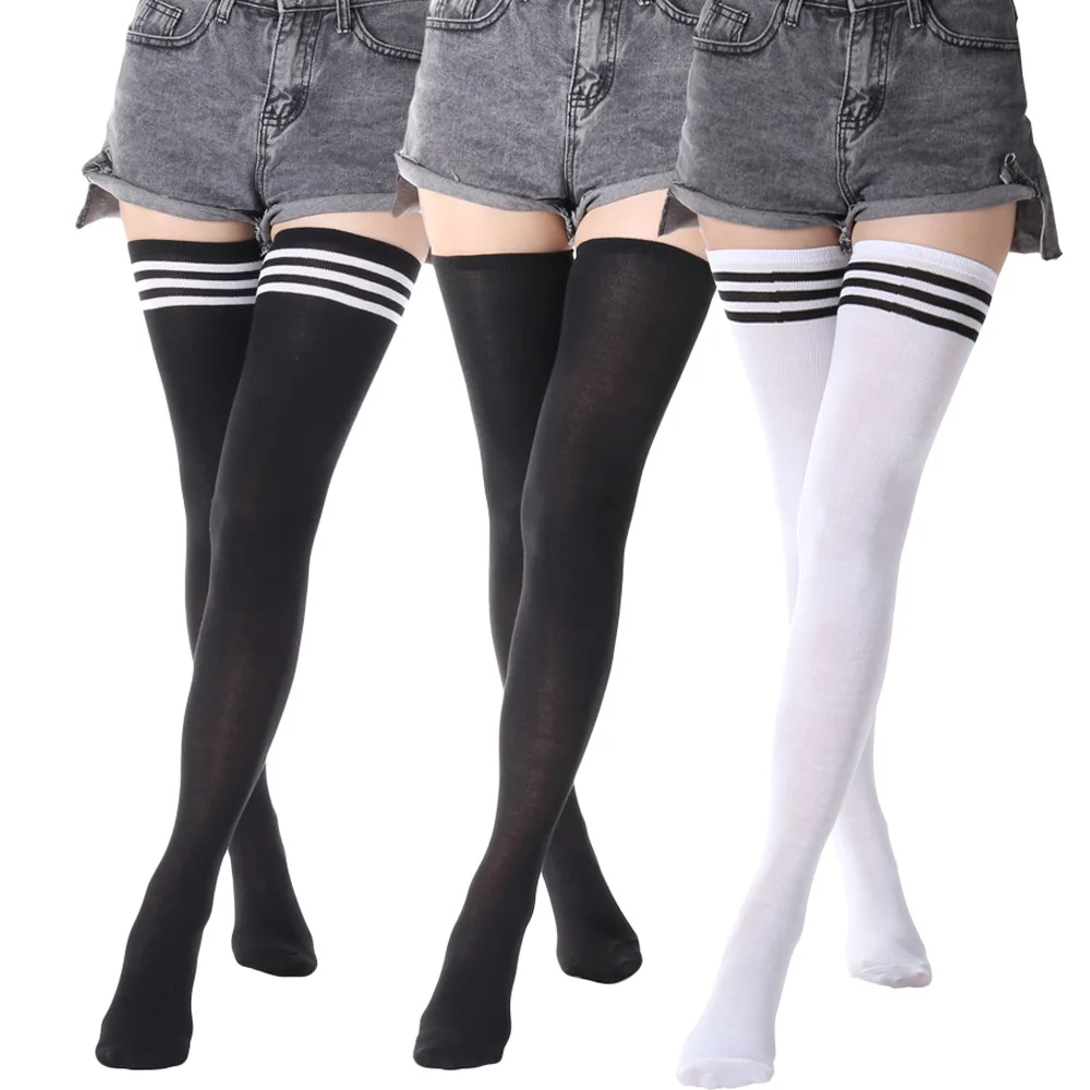 Sexy Black White Striped Long Socks Women Over Knee Thigh High Socks Over The Knee Stockings For Ladies Girls Warm Knee Socks