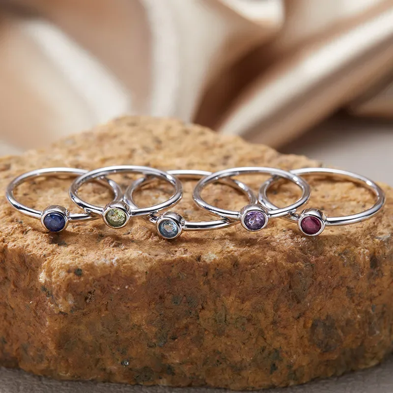 S925 sterling silver natural color treasure December birthday stone ring versatile stackable closed ring source factory