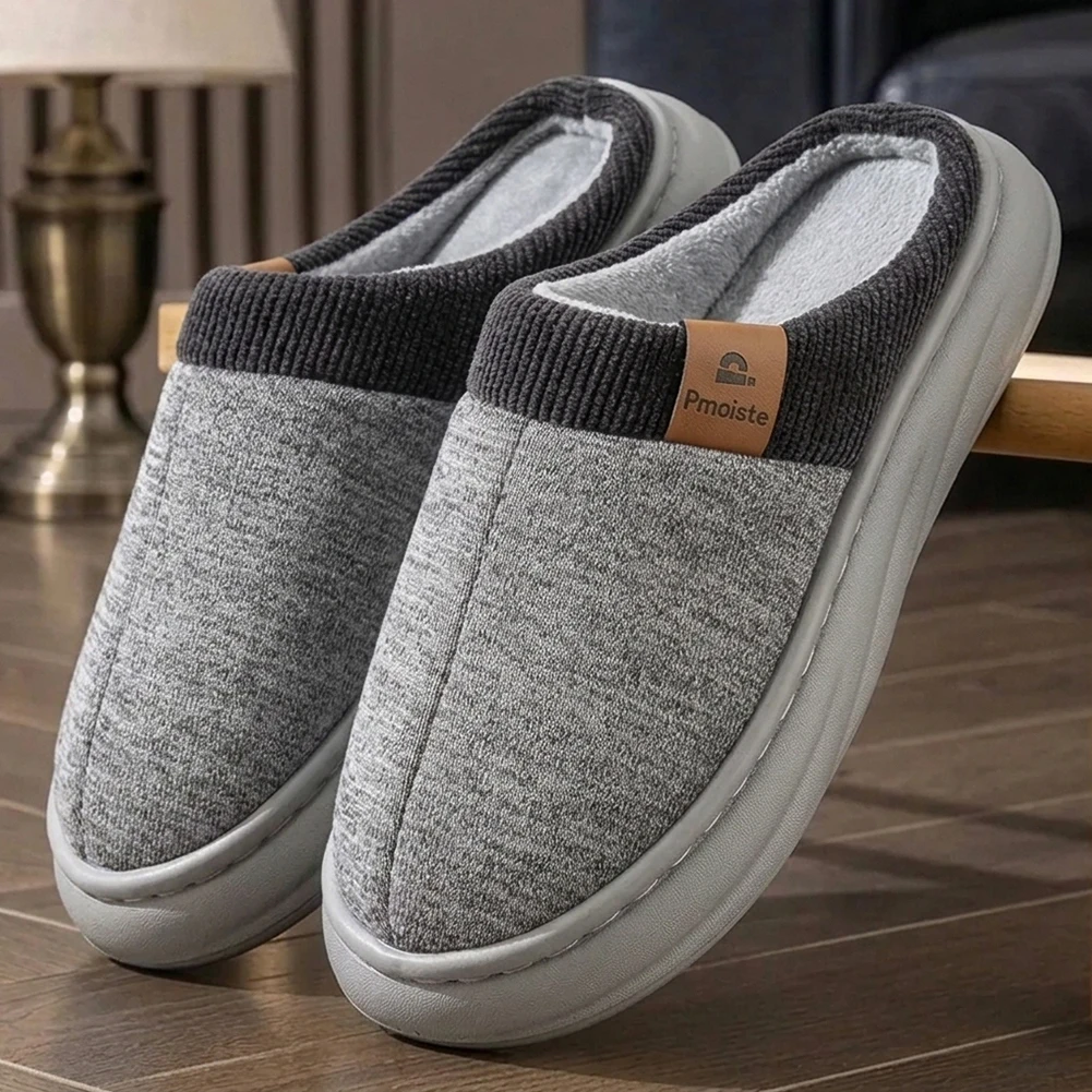 Herren-Hausschuhe mit breitem Fußgewölbeunterstützungsprofil, EVA-Spleiß-Strickdesign, weich und bequem, mit Memory-Schaum-Polsterung, für den Innenbereich. – Detail 4