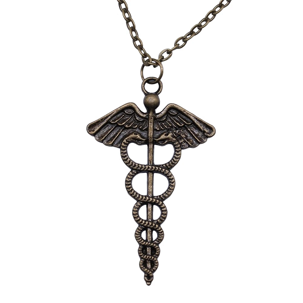 1pcs Caduceus Medical Symbol Pendants And Necklaces Pendant Charms For Jewelry Making Gift Chain Length 43+5cm