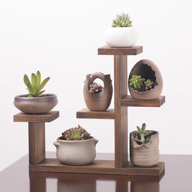 Decorative Indoor Wood Plant Stand Multi-layer Solid Wood Desktop Flower Display Stand Small Green Plant Rack