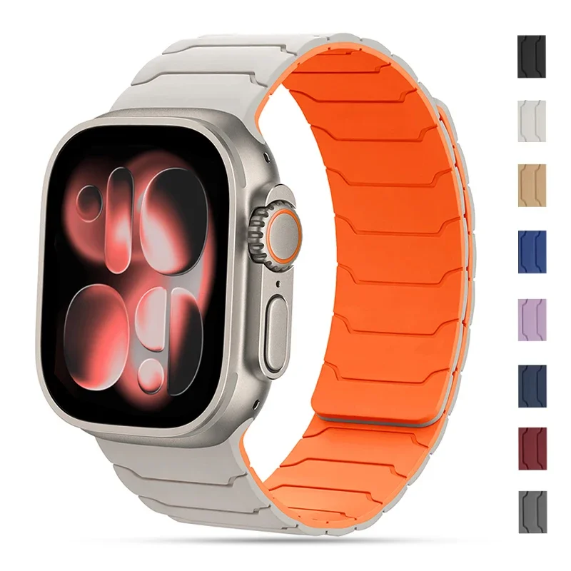สายแม่เหล็กสำหรับ Apple Watch ขนาด 46 มม. 42 มม. 49 มม. 45 มม. 44 มม. 41 มม. สายซิลิโคนแบบสปอร์ตสำหรับ iWatch Series ultra3 11 10 9 8 7 6 5 SE