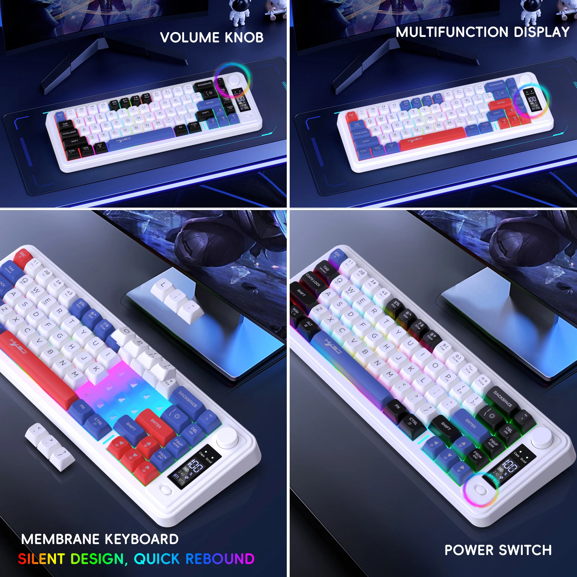 Teclado inalámbrico, perilla de volumen, teclado de modo dual compacto y portátil, perfecto para jugadores de PC/Mac y viajeros de negocios