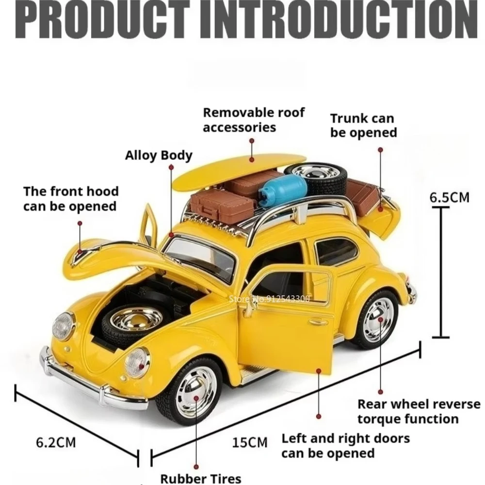 1:32 Scale Beetle Santana Car Model Toy Pull Back Doors Opened Sports Cars Exquisite Interior Design Models for Collection Gifts