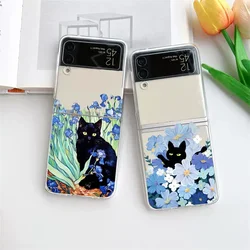Retro Painting Van-Gogh Black Cat Case for Samsung Galaxy Z Flip 6 ZFlip 5 ZFlip7 Transaprent Cover for Samsung ZFlip 4 3 Fundas
