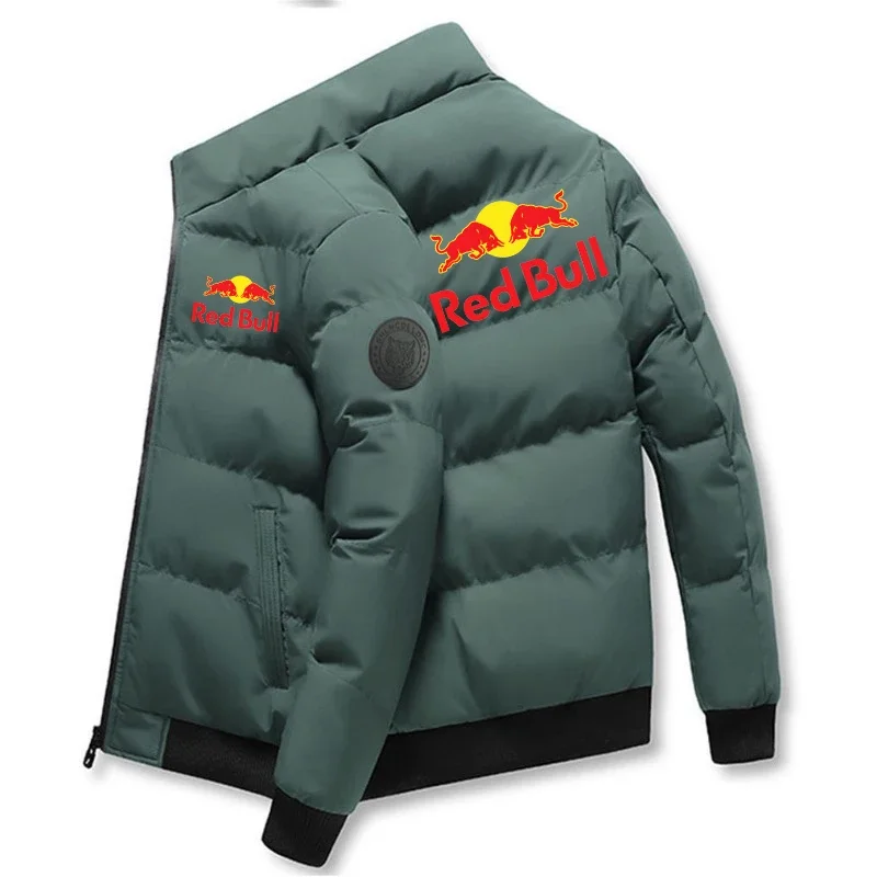 سترة Red Bull 2025 السميكة الجديدة، سترة دافئة مبطنة بالقطن، سترة رياضية شتوية غير رسمية، سترة مقاومة للرياح بياقة واقفة
