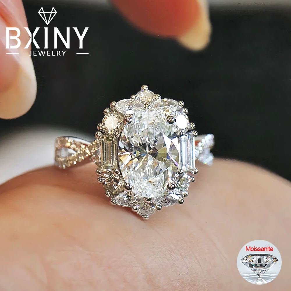 

BXINY 2 Carat Oval Cut Moissanite Rings 925 Sterling Silver for Women GRA Certified Lab Diamond Wedding Band Gifts Fine Jewelry