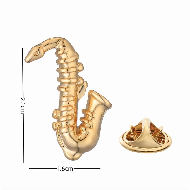 Copper material music equipment saxophone brooch fashionable men's suit coat lapel pin women's backpack hat badge image 4