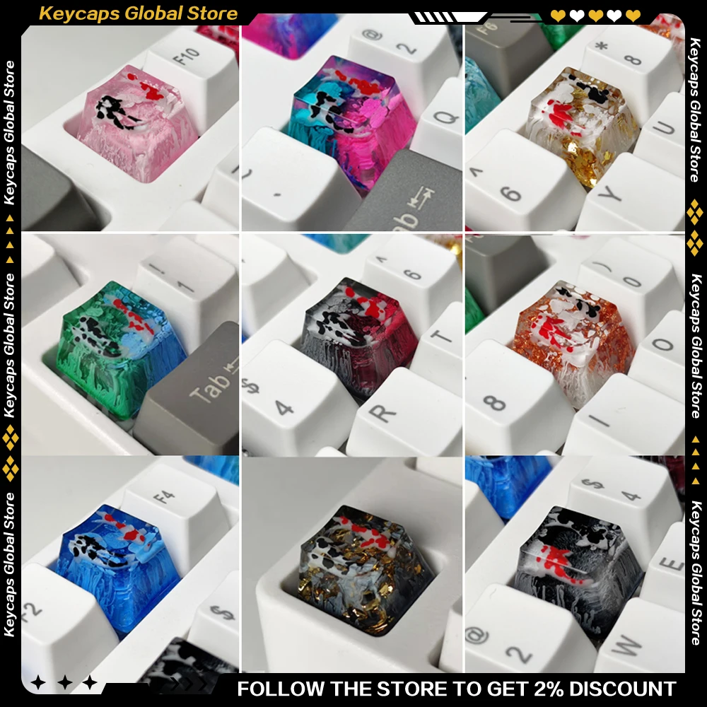 Personalized Translucent Keycaps 1u Resin Glue Drop Multicolor Artisan Keycaps for Mechanical Keyboard Replace ESC Key