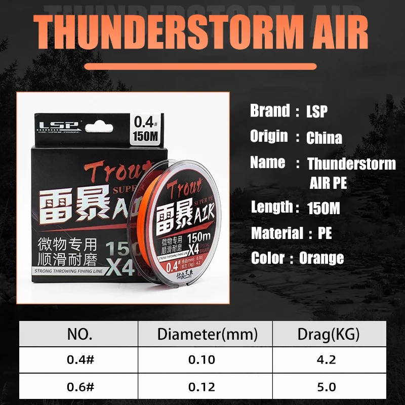 24 LSP Thunderstorm Air 4X PE Fishing Line Braided 4 Strands 150M/50M Multifilament Line Linhas Pesca For Stream