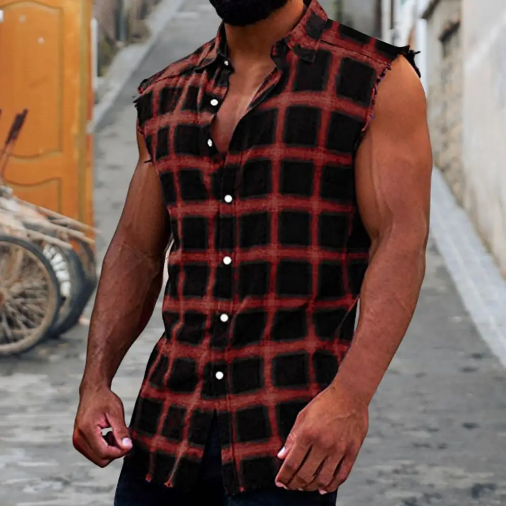 

Fashion Summer Tops Grid Design Daily Wear Soft Sleeveless Vest Men Tops