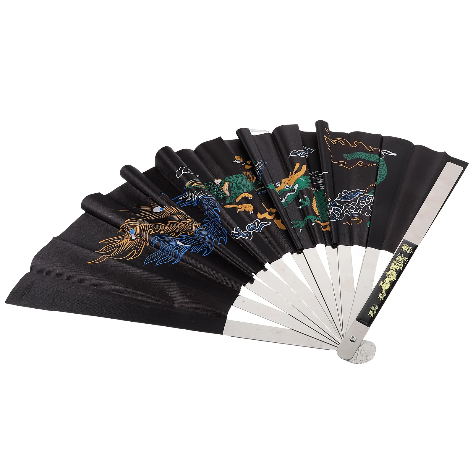 

1pc Dragon Phoenix Peony Hand Held Ringing Stainless Steel Foldable Fans Decorative Silk Chinese Vintage Hand Fan Storage Gift