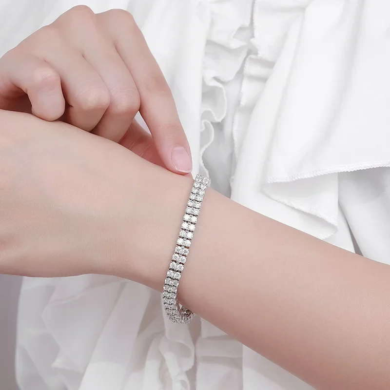NASIA Full 3mm Moissanite Tennis Bracelets S925 Silver for Women Double Row Certified Diamond HipHop Hand Chain Gift Jewelry