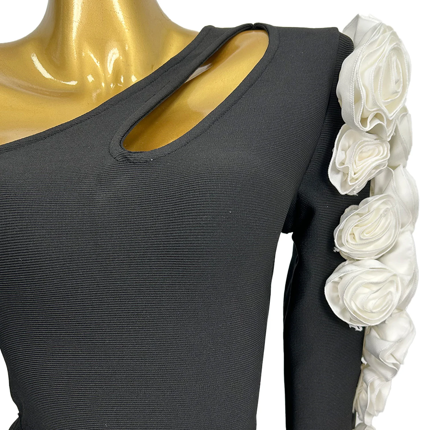 

Classic Crystals Black Bandage Dress Cocktail Prom Sexy High-quality Long Dress Birthday Party Bodycon Elegant White Flower Gown