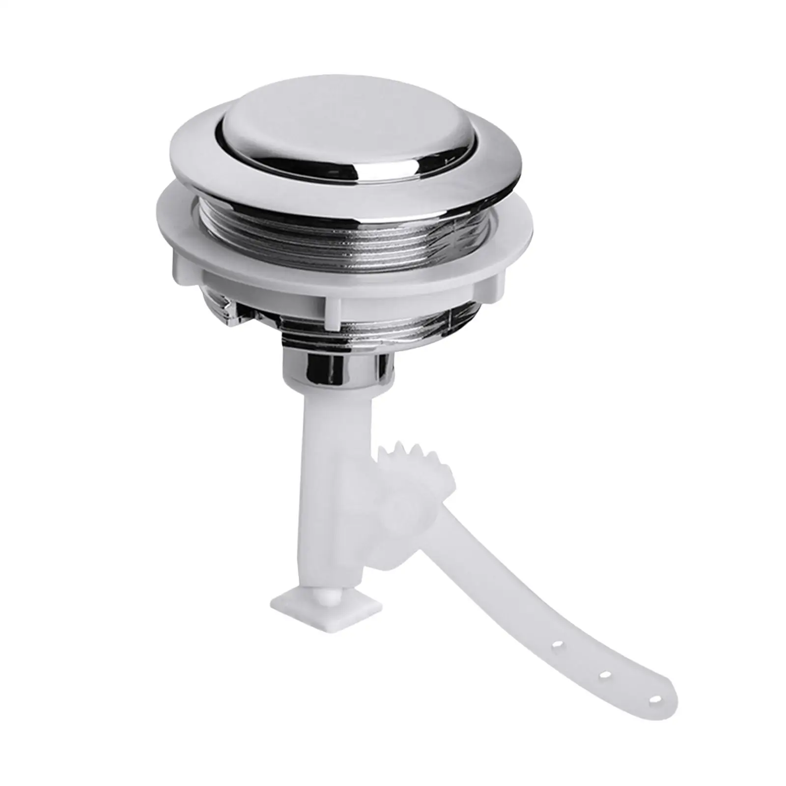 Round Push Toilet Button Single Flush Plastic Silver Tank Repair Accessory Compatible Cistern Top Hole 50 Mm Standard