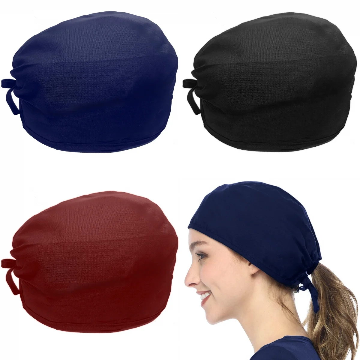 

Unisex Nursing Scrub Caps 100% Cotton Soft Navy Surgical Hats for Women and Men Chef Sanitary Dental Surgeons Black Working Cap