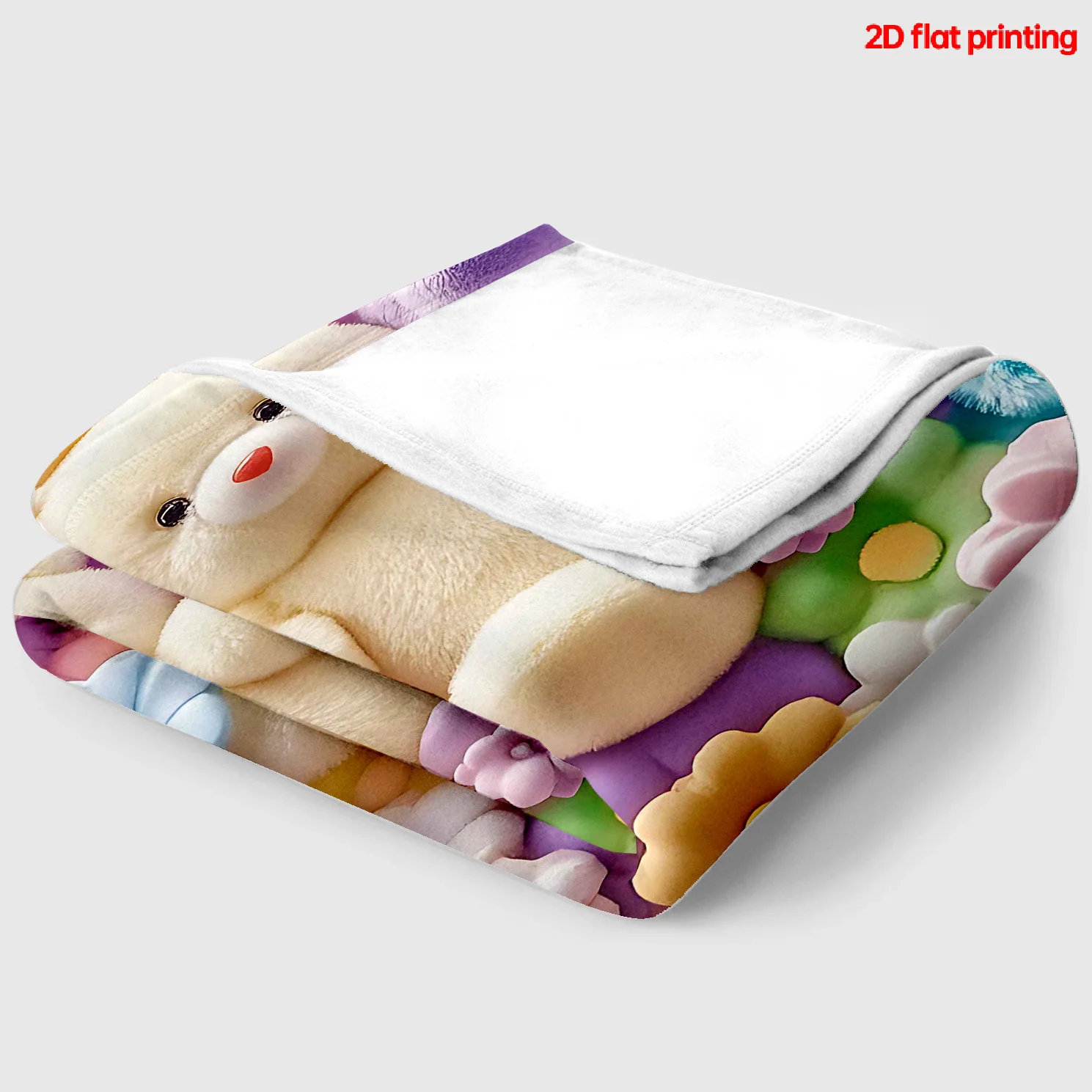 Pastel Plush Bear Colorful 3D Flower Fluffy Texture Print Flannel Throw Blanket Soft Warm Cover Sofa Bedroom Cute Kid Decor Gift