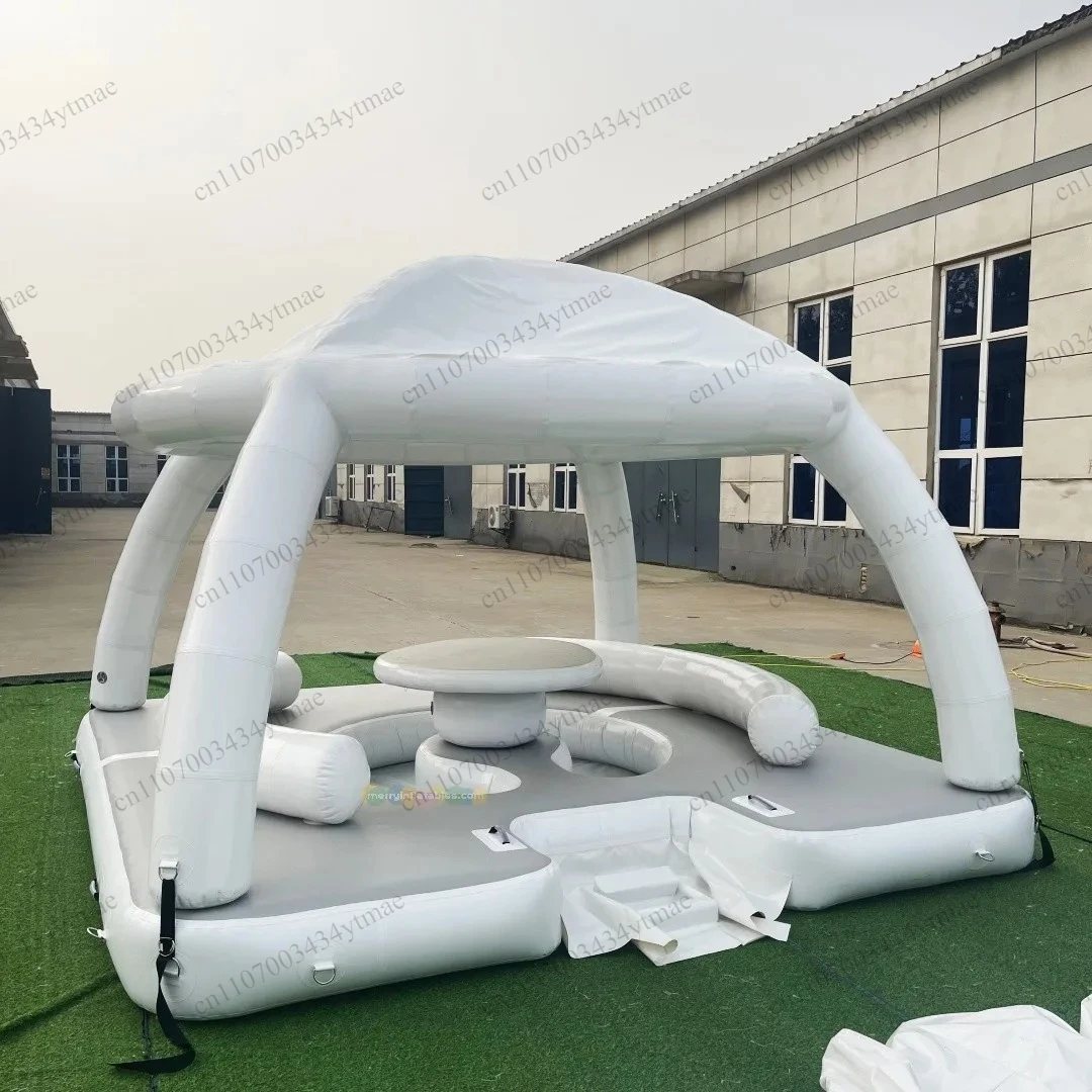 Floating Water Island Dock With Lounge Sofa Bar Inflatable Aqua Platform For Yacht Pool Water Park Leisure Bar